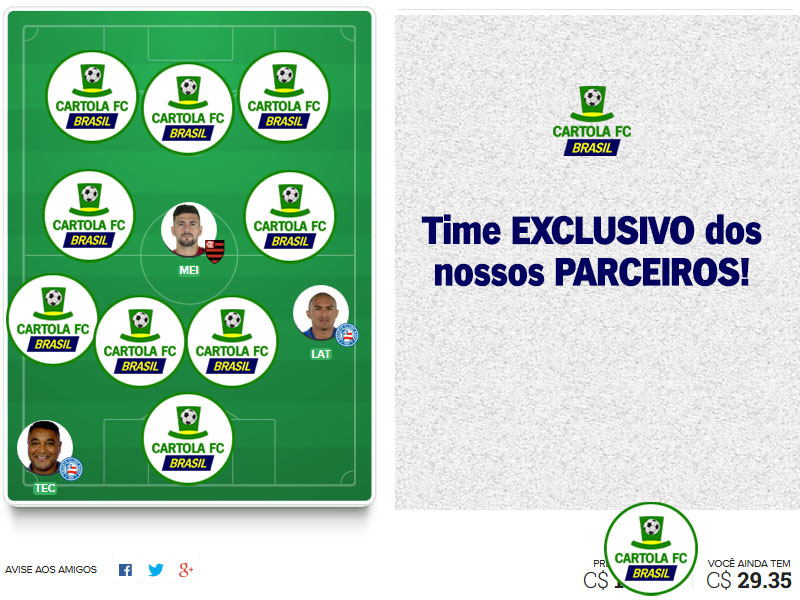 Equipe com foco principal da equipe do Cartola FC Brasil. Time exclusivo dos nossos parceiros com escalação visando os nossos principais objetivos: pontuar e mitar!