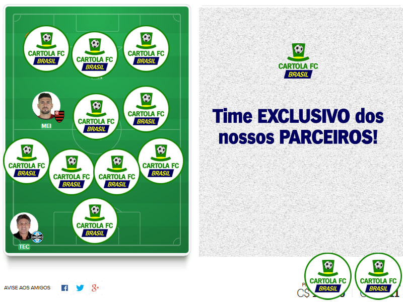 Equipe com foco principal da equipe do Cartola FC Brasil. Time exclusivo dos nossos parceiros com escalação visando os nossos principais objetivos: pontuar e mitar!